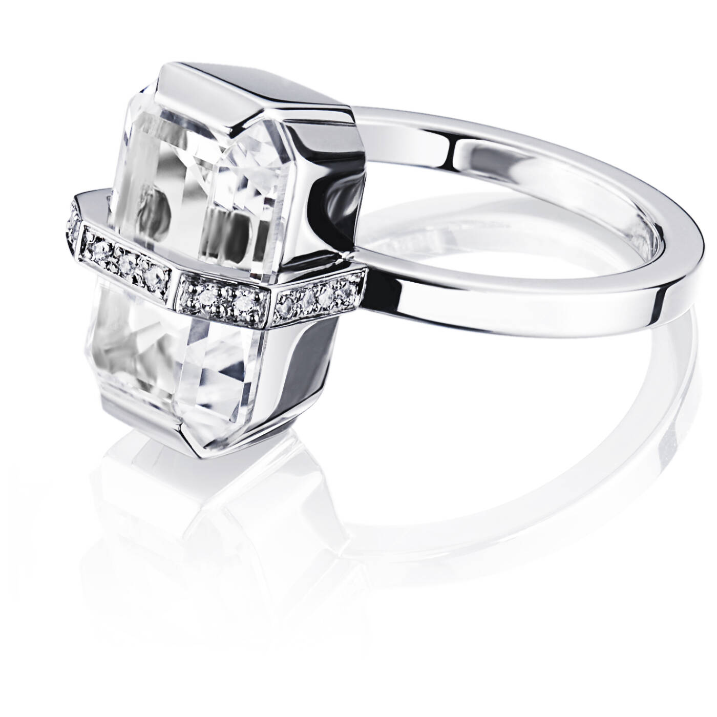 Little Bend Over - Crystal Quartz Ring Hvitt gull