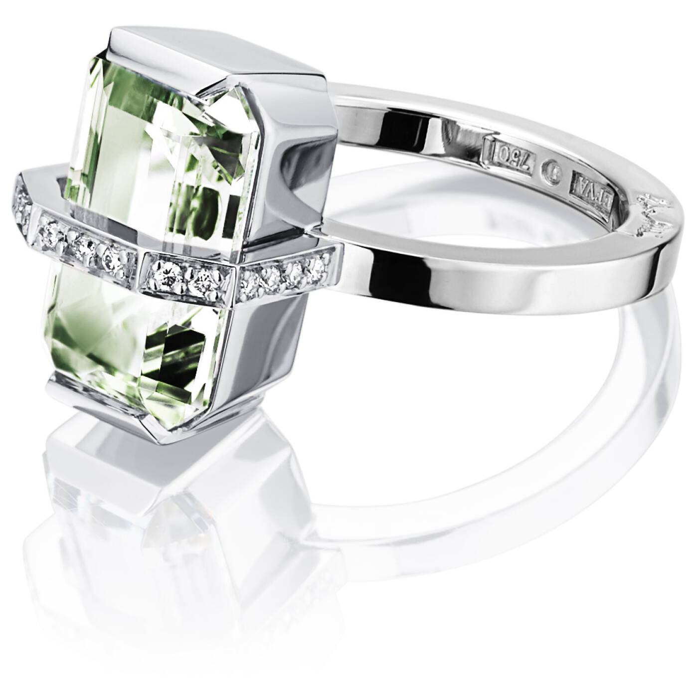 Little Bend Over - Green Quartz Ring Hvitt gull