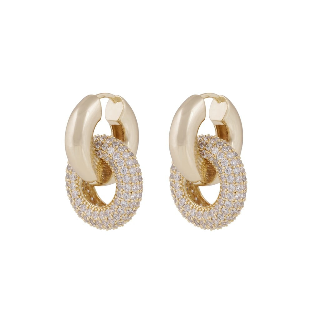Liz double ring crystal Earrings Gold