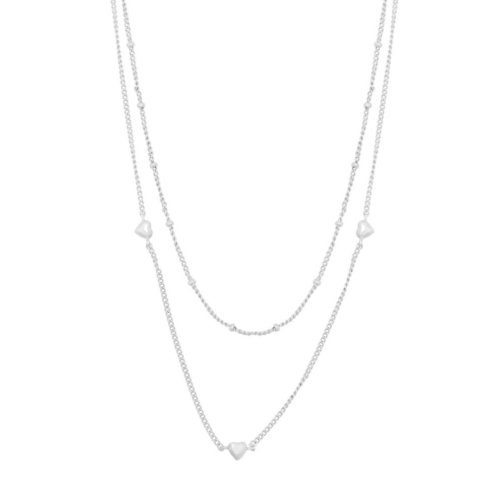 Lovely double chain neck 40 plain silver - 40 cm
