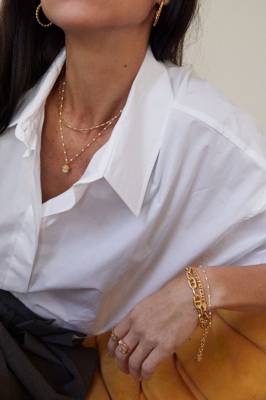 Letters beaded Halskjede 40-45 white Gull