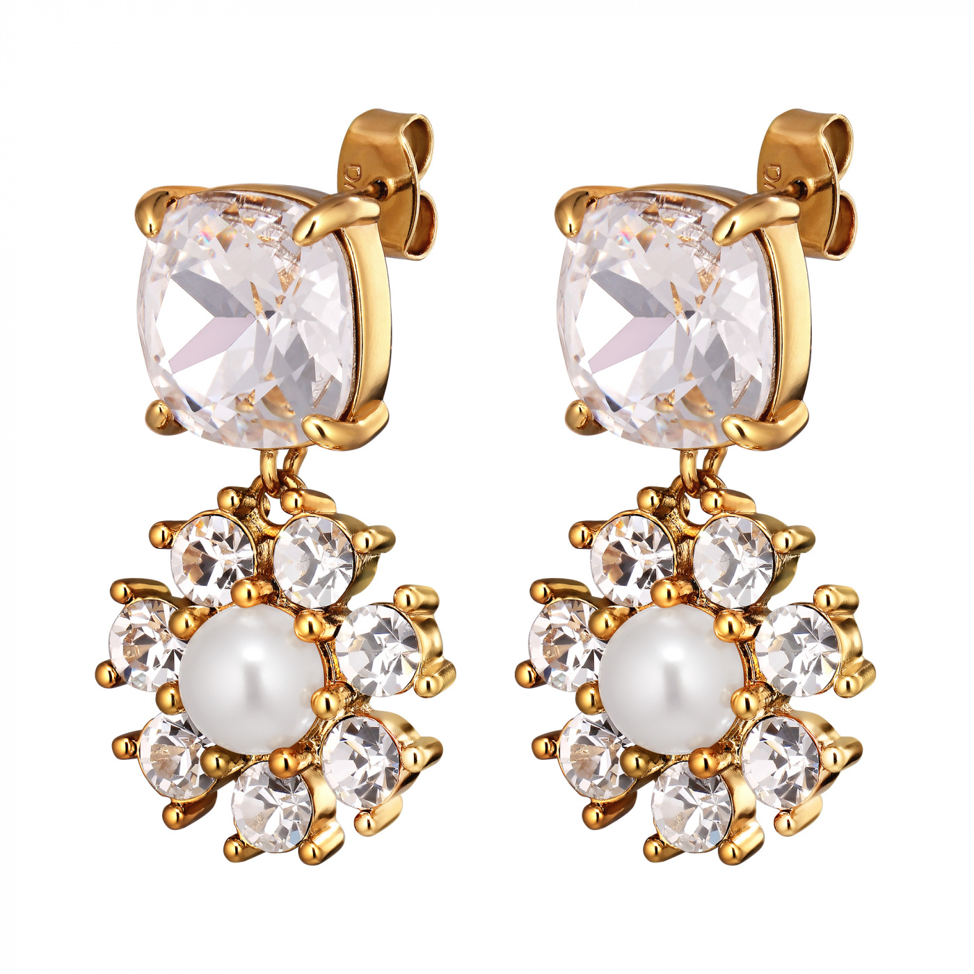 POPPY SG CRYSTAL / WHITE PEARL Earrings Gold