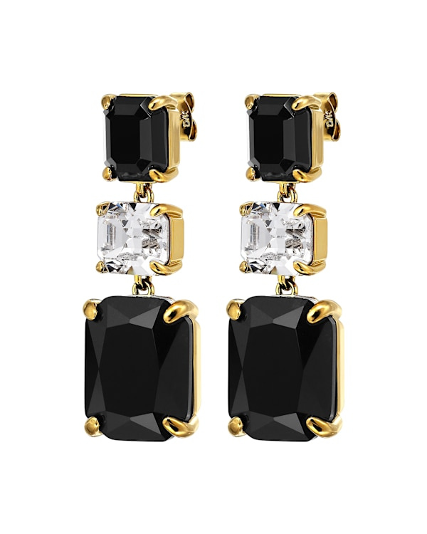 ESMARA SG BLACK / CRYSTAL EARRINGS GOLD