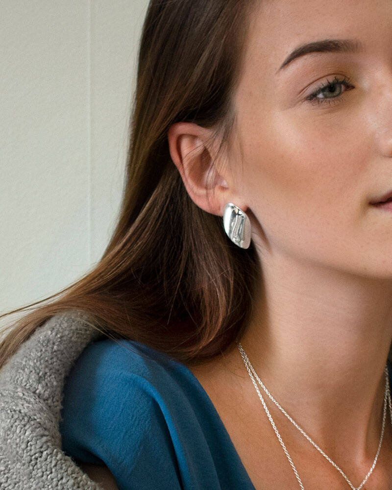 Aqua medium Øreringer Sølv