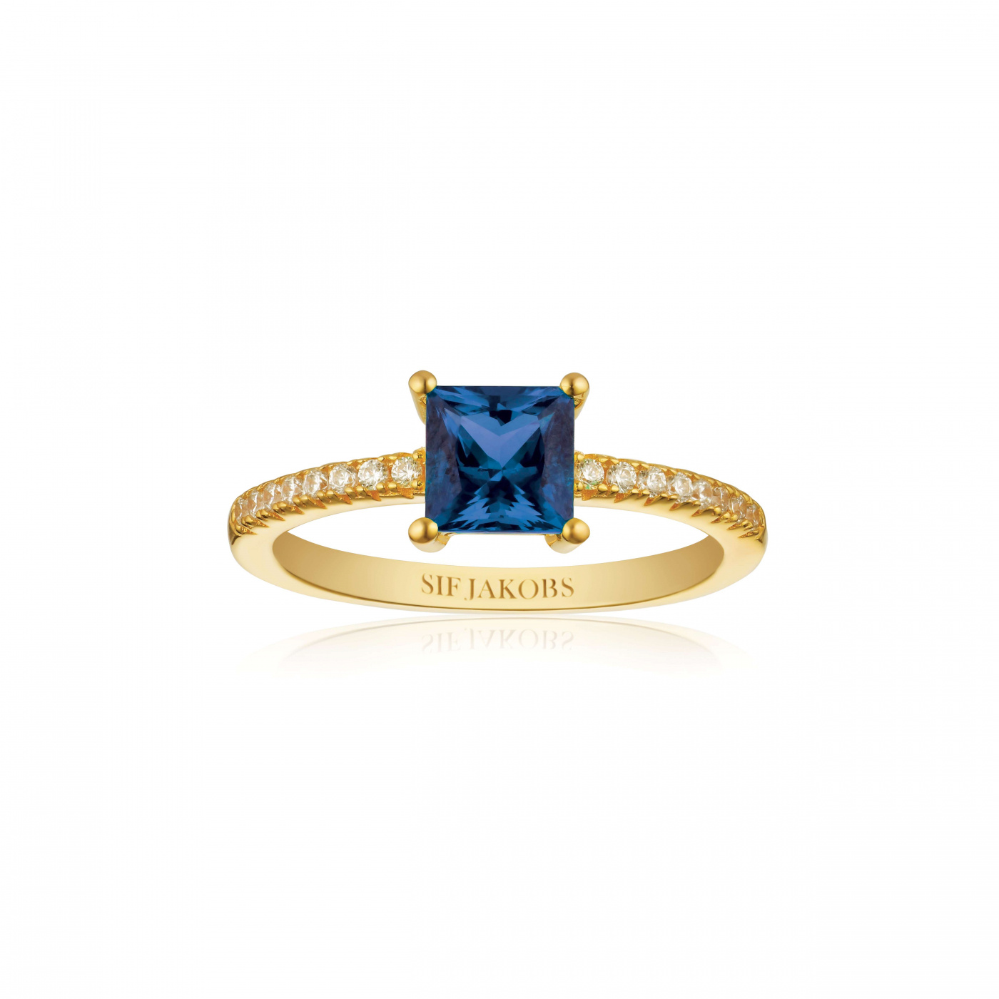 ELLERA QUADRATO Ring Blå Zirkoner Gull